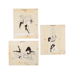 Playboy | LeRoy Neiman Set of Three Drawings of Femlin Carrying Christmas Gifts