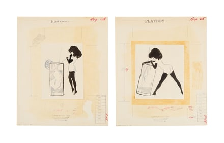 Playboy | LeRoy Neiman Set of Two Drawings of Femlin with Cocktail Glass