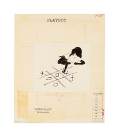 Playboy | LeRoy Neiman Drawing of Femlin Playing Tic Tac Toe