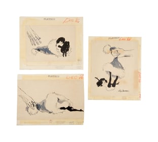 Playboy | LeRoy Neiman Set of Three Drawings of Femlin with a Santa Hat