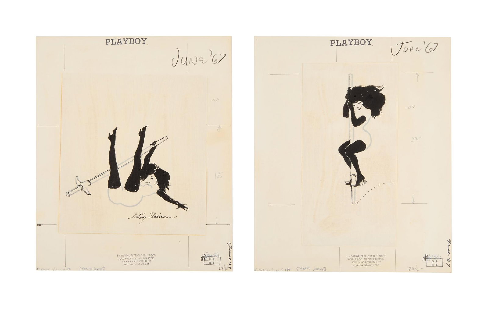 Playboy | LeRoy Neiman Set of Two Drawings of Femlin with a Pogo Stick (1 of 8)