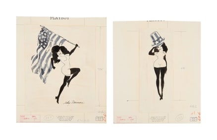 Playboy | LeRoy Neiman Set of Two Drawings of Femlin Celebrating Fourth of July