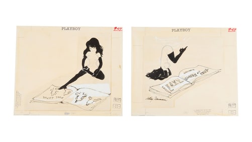 Playboy | LeRoy Neiman Set of Two Drawings of Femlin in Yoga Poses