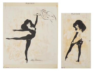 Playboy | LeRoy Neiman Set of Two Drawings of Femlin in a Leotard