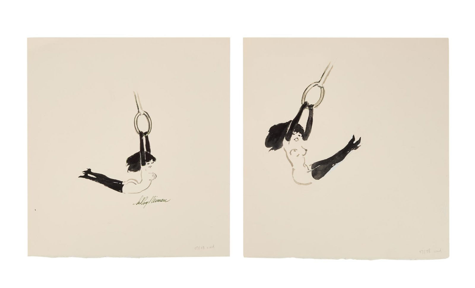 Playboy | LeRoy Neiman Set of Two Drawings of Femlin with Gymnastic Rings (1 of 4)