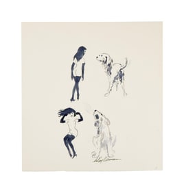 Playboy | LeRoy Neiman Drawings of  Femlin with a Barking Dog