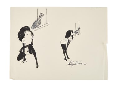 Playboy | LeRoy Neiman Drawing of Femlin with a Bird