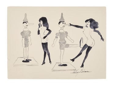 Playboy | LeRoy Neiman Drawing of Femlin with Pinocchio