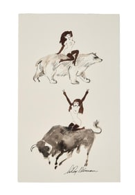 Playboy | LeRoy Neiman Drawings of Femlin with a Polar Bear and a Bull