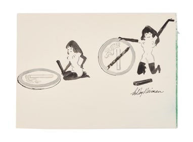 Playboy | LeRoy Neiman Drawings of Femlin with a No Smoking Sign