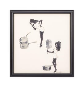 Playboy | LeRoy Neiman Femlin Looking Into Cooking Pots As Mirror