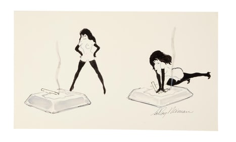 Playboy | LeRoy Neiman Drawings of Femlin Putting out a Lit Cigarette