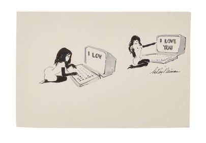 Playboy | LeRoy Neiman Drawings of Femlin with a Computer