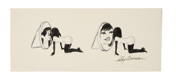 Playboy | LeRoy Neiman Drawings of Femlin with a Magnifying Mirror