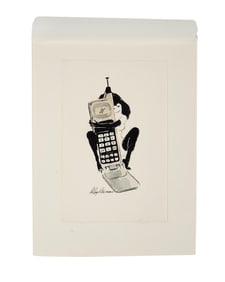 Playboy | LeRoy Neiman Drawing of Femlin with a Flip Cell Phone
