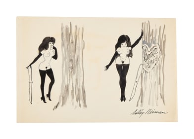 Playboy | LeRoy Neiman Drawings of Femlin with a Tree Carving