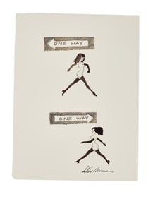 Playboy | LeRoy Neiman Drawings of Femlin with a One Way Sign