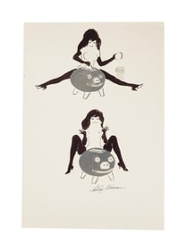 Playboy | LeRoy Neiman Drawings of Femlin with a Piggy Bank
