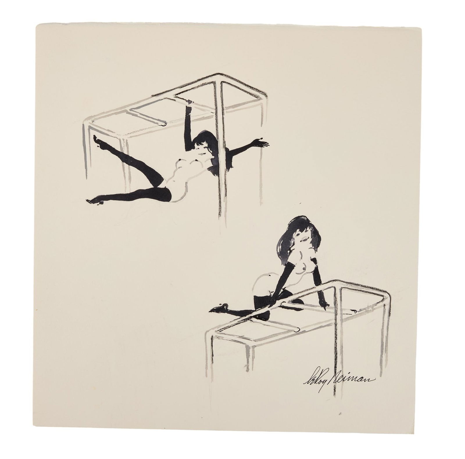 Playboy | LeRoy Neiman Drawings of Femlin Playing on Monkey Bars (1 of 2)