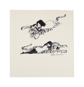 Playboy | LeRoy Neiman Drawings of Femlin With A Tiger Rug