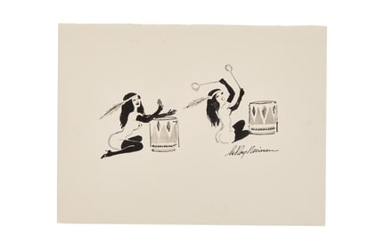 Playboy | LeRoy Neiman Drawings of Femlin with Native American Drums