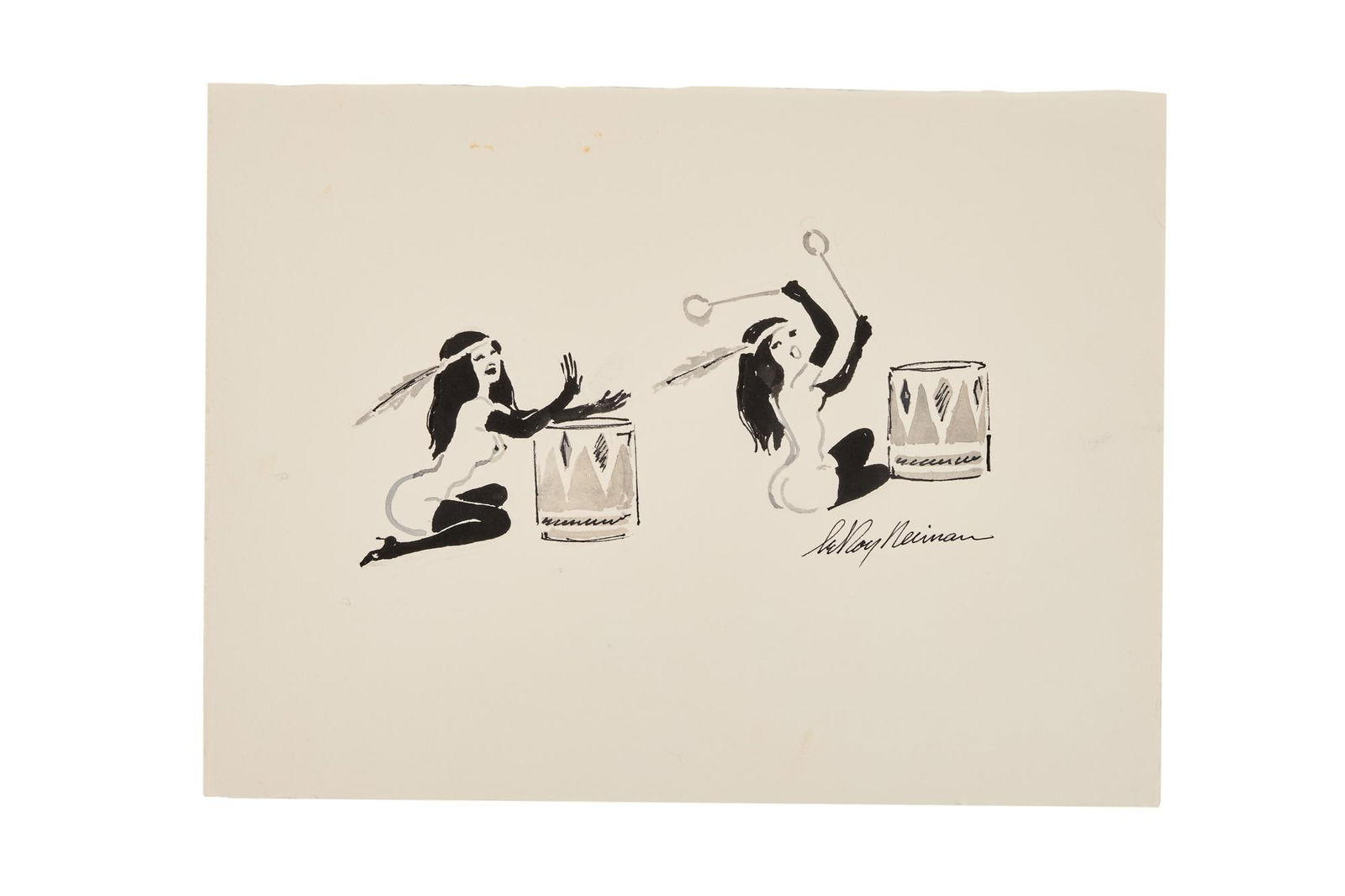 Playboy | LeRoy Neiman Drawings of Femlin with Native American Drums (1 of 3)