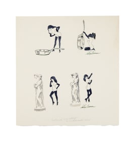 Playboy | LeRoy Neiman Four Drawings on One Sheet: Femlin with Pot Reflection and Statue Poses