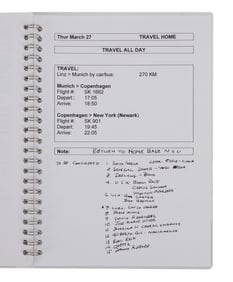 Harry Belafonte | 2003 Tour Itinerary with Handwritten Notes