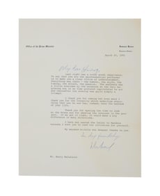 Harry Belafonte | 1991 Letter from Michael Manley, Prime Minister of Jamaica