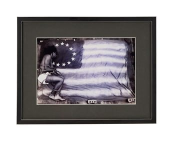 Harry Belafonte | Framed Photo of Bound Black Man By Betsy Ross Flag