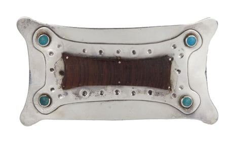 Harry Belafonte | Oversized Metal, Wood, and Turquoise Belt Buckle