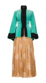 Gunsmoke | Kitty (Amanda Blake) Seafoam Velvet Jacket and Floral Skirt Ensemble