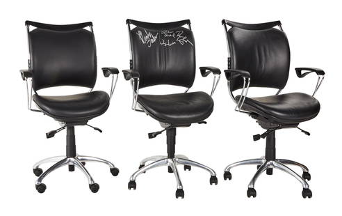 American Idol | Judge Chairs with Season 4 Judges-Signed Chair: A grouping of three judge chairs from the fourth season of the reality singing competition show, American Idol (Fox, 2002-2016), one of which has been signed to the backrest by Paula Abdul, Simon