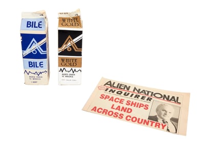 Alien Nation | "White Gold" and "Bile" Milk Carton Props with "Alien National Inquirer" Newspaper