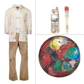 Heroes | Isaac Mendez (Santiago Cabrera) Artist Ensemble with Trash Can Lid Artist's Palette and