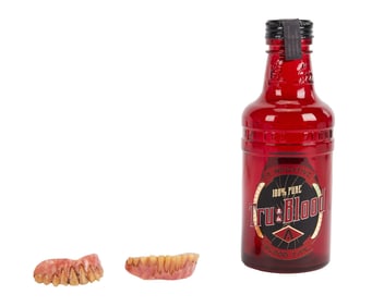 True Blood | Fangtasia Tru Blood Type A Neg Bottle with "Goblin" Teeth
