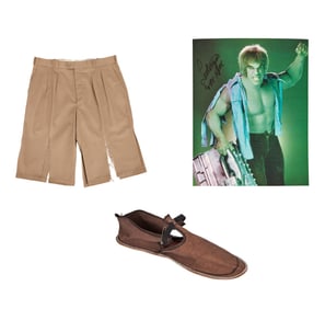 The Incredible Hulk | Hulk (Lou Ferrigno) Ripped Khaki Shorts with Prototype Sandal and Signed Photo