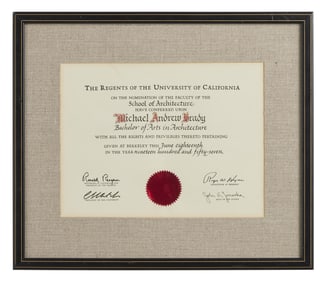 The Brady Bunch | Mike Brady (Robert Reed) Framed Architecture Degree Signed by Florence Henderson