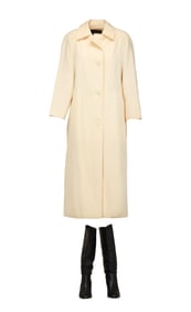 Cheers | Rebecca Howe (Kirstie Alley) Long Cream Jacket and Tall Boots