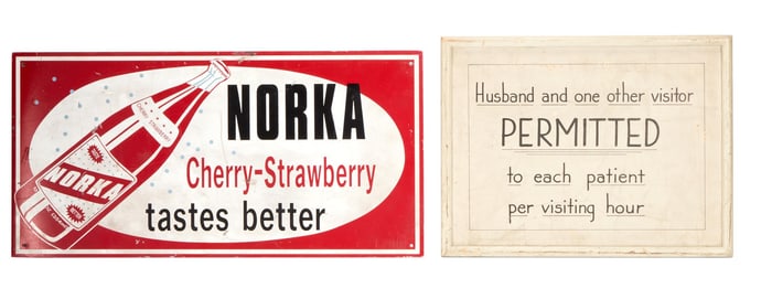 Cheers | "Husband and Other Visitors..." Hand-Painted Sign and Norka Soda Tin Sign Set Dressing