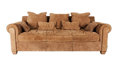 Frasier | Frasier Crane Penthouse Mocha Suede Coco Chanel Inspired Rectangular Sofa and Pillows