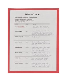 Will & Grace | Possibly Satirical Pilot Episode Casting Sheet Which Hung On Set