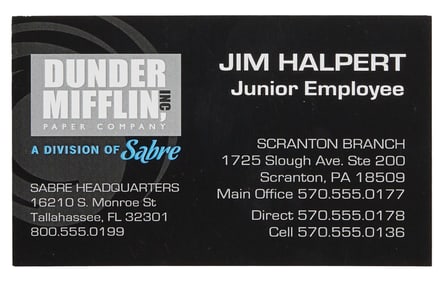The Office | Jim Halpert (John Krasinski) Dunder-Mifflin Inc. A Division of Sabre Business Card