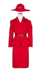 Dynasty | Alexis Carrington Colby (Joan Collins) "The Trial: Part 2" Red Suit Ensemble with Sun Hat