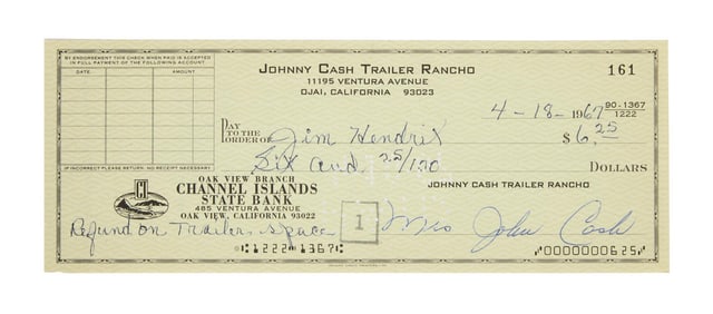 Johnny Cash | 1967 Trailer Rancho Check To Jimi Hendrix