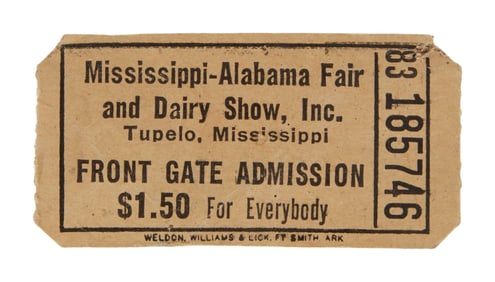 Elvis Presley | 1956 Mississippi Concert Ticket