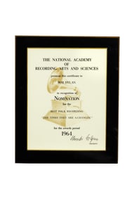 Bob Dylan | "The Times They Are A-Changin'" 1964 Grammy Nomination Plaque