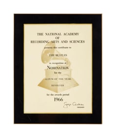 The Julian Lennon Collection | The Beatles "Revolver" 1966 Grammy Nomination Plaque