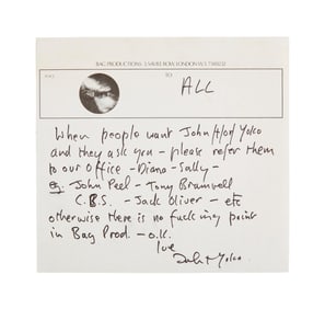 The Julian Lennon Collection | John Lennon Handwritten Memo