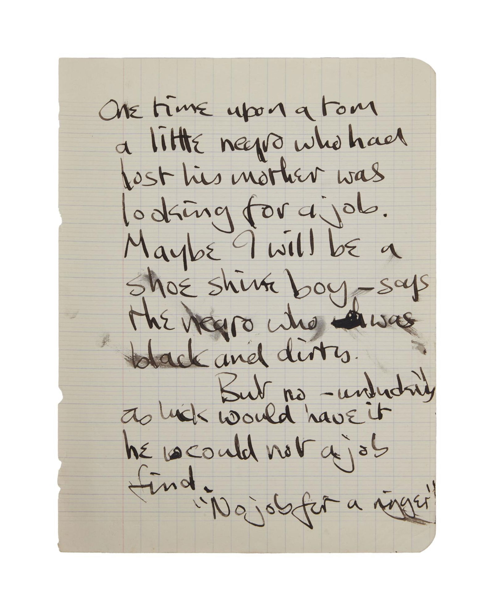 The Beatles | John Lennon 1961 Hamburg Handwritten Poem: A single page of notebook paper featuring a poem handwritten by John Lennon in black ink. The work was completed in Astrid Kirchherr’s apartment in Hamburg, Germany during The Beatles stay in th